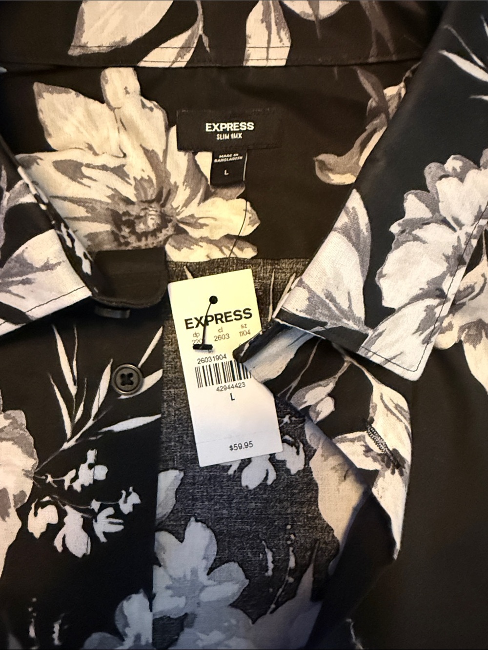 Men's Black Floral Button-Down Shirt - Modern Fit Express Slim 1MX - Picture 2 of 6